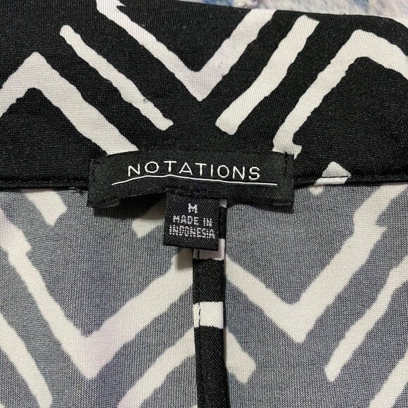 Notations Blazer Womens Medium Black White Office Open Front Monochrome Artsy - Picture 3 of 10